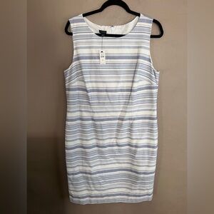 Talbots Blue and White Sheath Dress Sleeveless Crew Neck